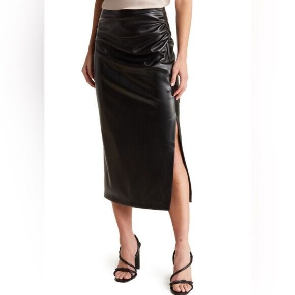 NEW Industry republic Faux Leather Ruched Side Skirt - Picture 1 of 5